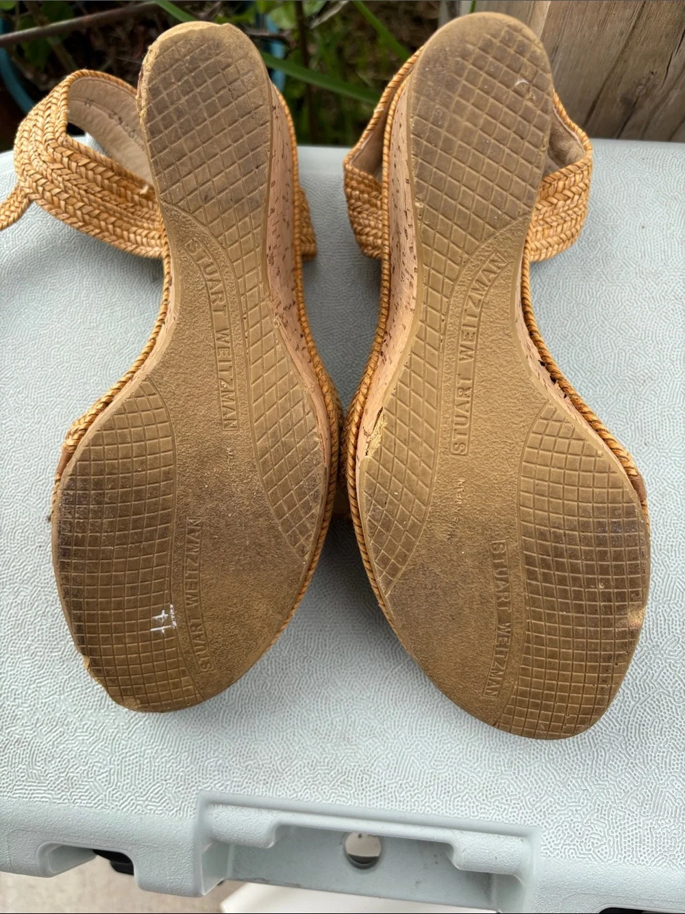 Stuart Weitzman Tan Braided Cork Wedge Sandals - Picture 3 of 7
